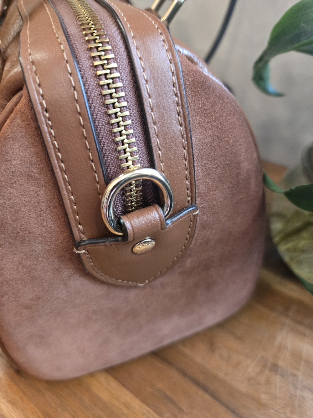 Coach Rowan Satchel Medium Leather & Suede Redwood Brown Bonus Charm Included - Picture 7 of 14
